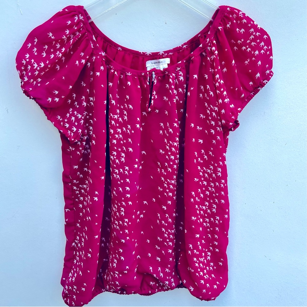 SOPHIA MAX BIRD SILHOUETTE PEASANT POPOVER BLOUSE